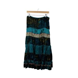 Vintage Y2K Boho Patchwork Maxi Skirt Size 14R Velvet Silk Sequin Festival 90s